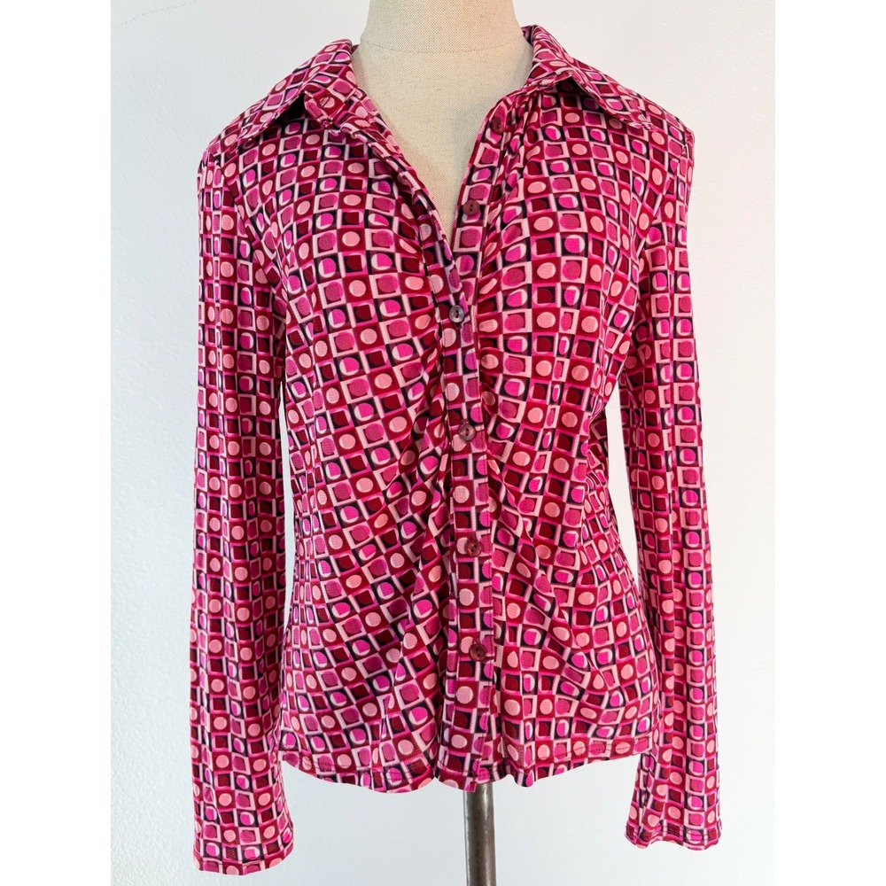 Y2K‎ Inc International Concepts Mod Polka Dot Button Front Top Fitted Mesh Large